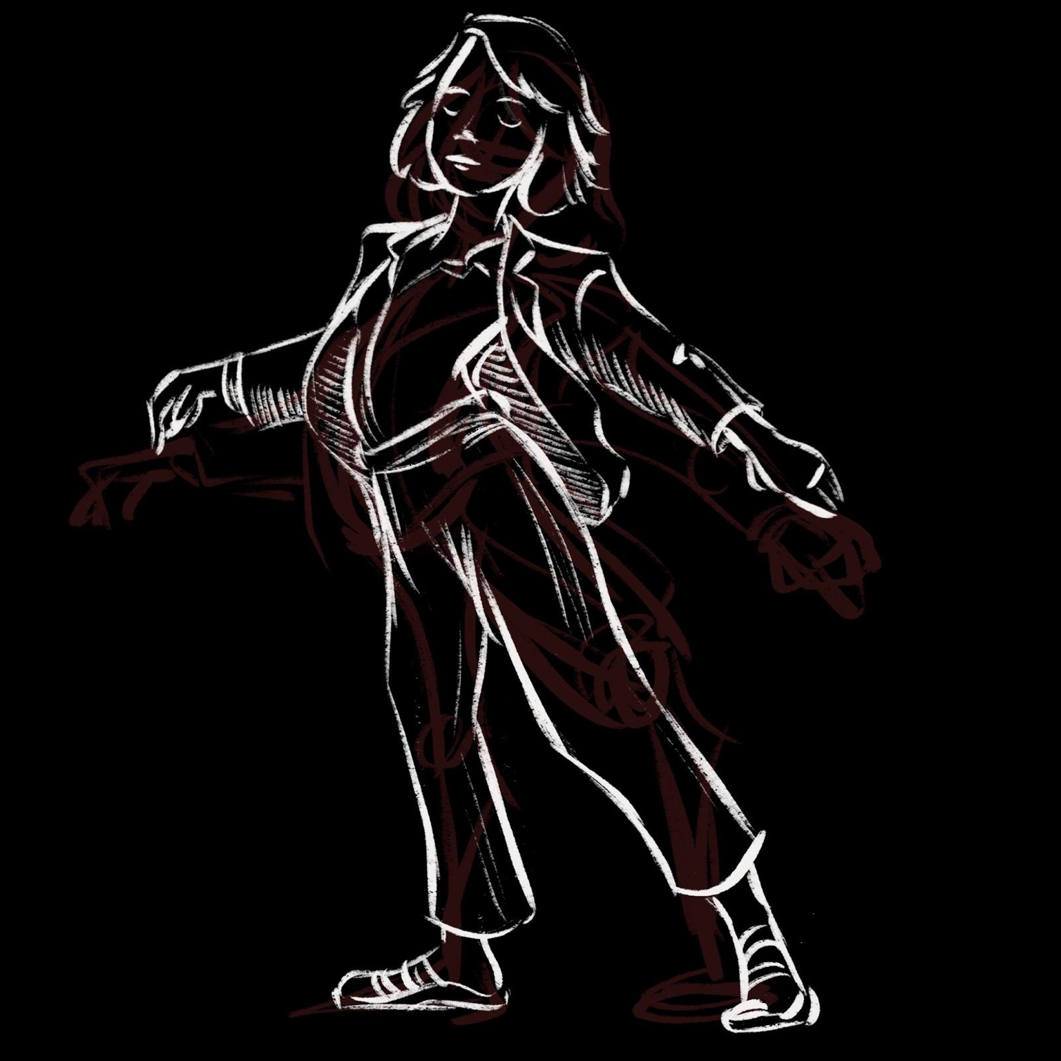 A chalk drawing of a woman dancing